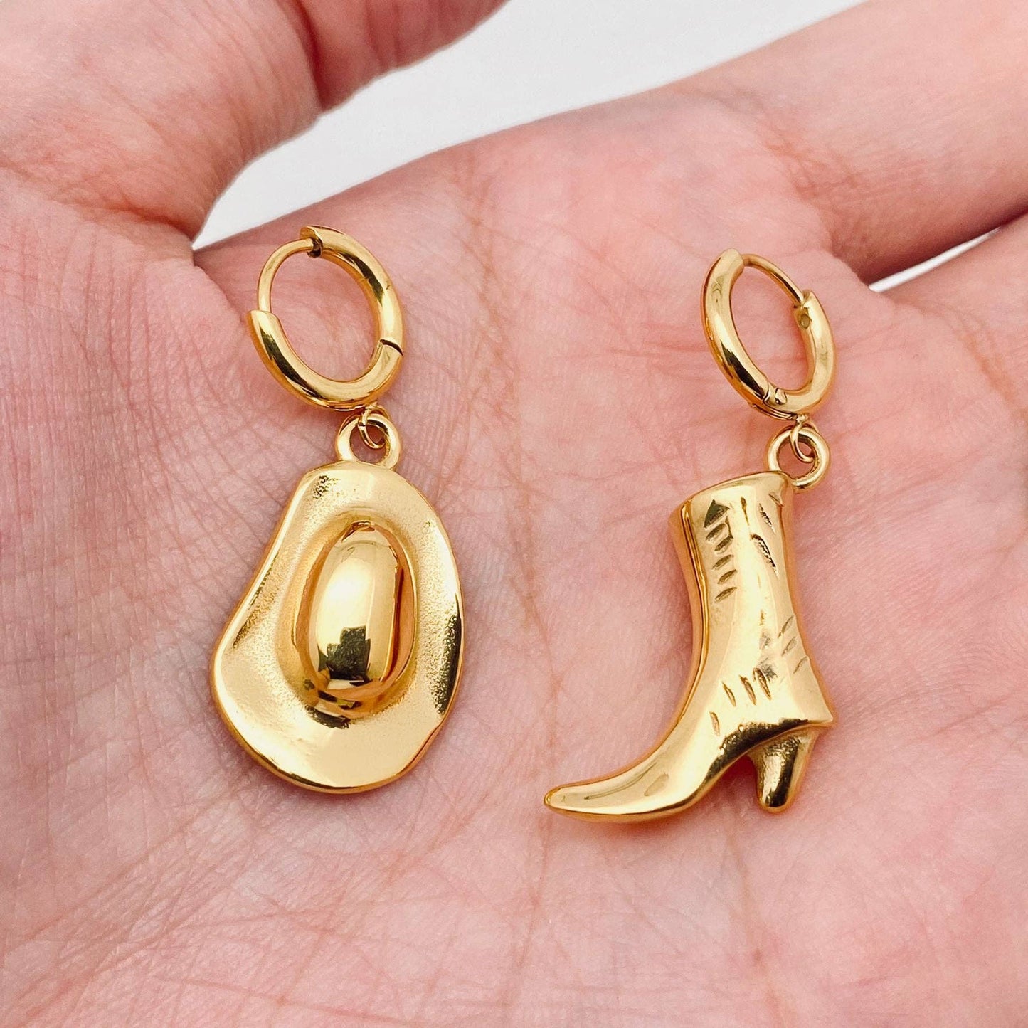 Western Cowgirl Hat Boot Asymmetric Huggie Earrings - FGS/WJ - Nifty Decor & More