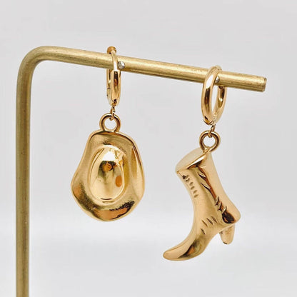Western Cowgirl Hat Boot Asymmetric Huggie Earrings - FGS/WJ - Nifty Decor & More
