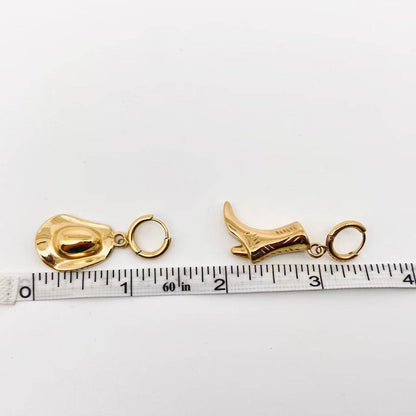 Western Cowgirl Hat Boot Asymmetric Huggie Earrings - FGS/WJ - Nifty Decor & More