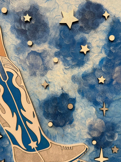 Western Cowgirl Wall Art with Silver Glitter Boots Handmade Country Home Decor - Nifty Decor & More