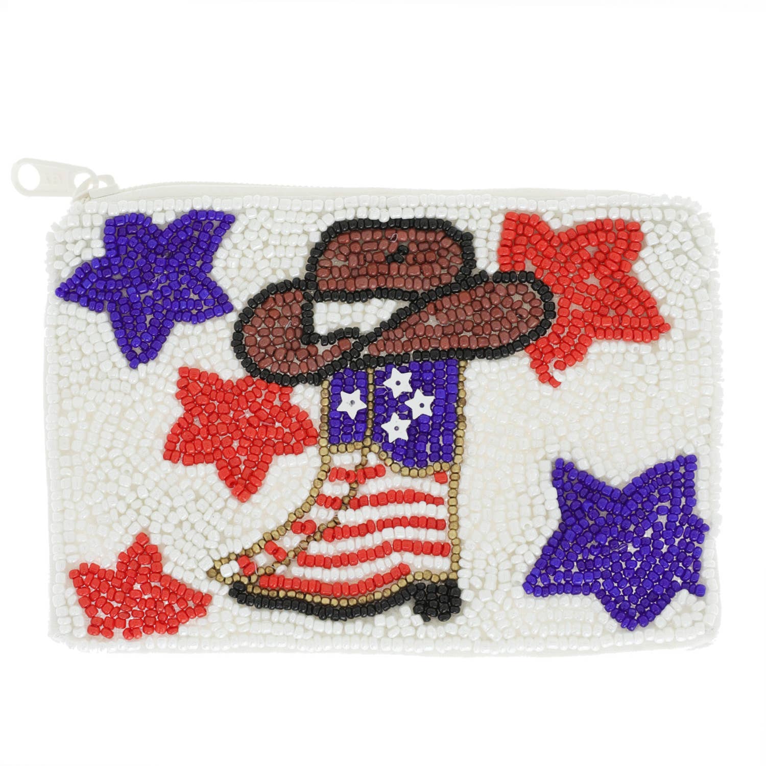 Western Patriotic Cowboy Boots Seed Bead Handmade Coin Bag - Nifty Decor & More