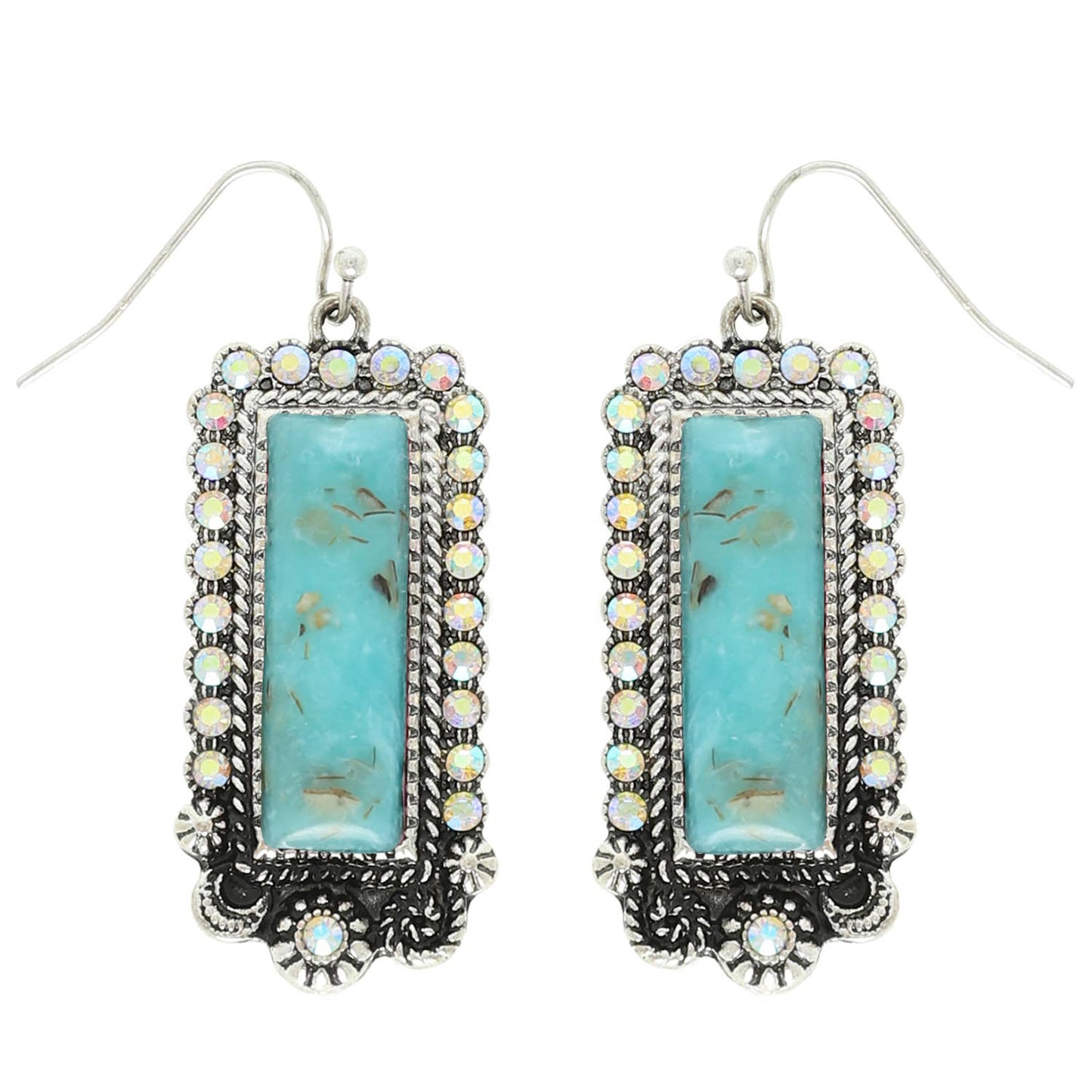 Western Rectangle Turquoise Concho Drop Earrings - Nifty Decor & More