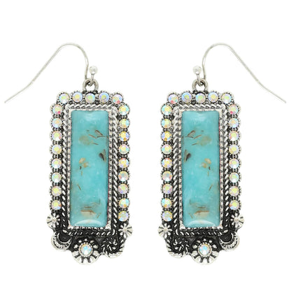 Western Rectangle Turquoise Concho Drop Earrings - Nifty Decor & More