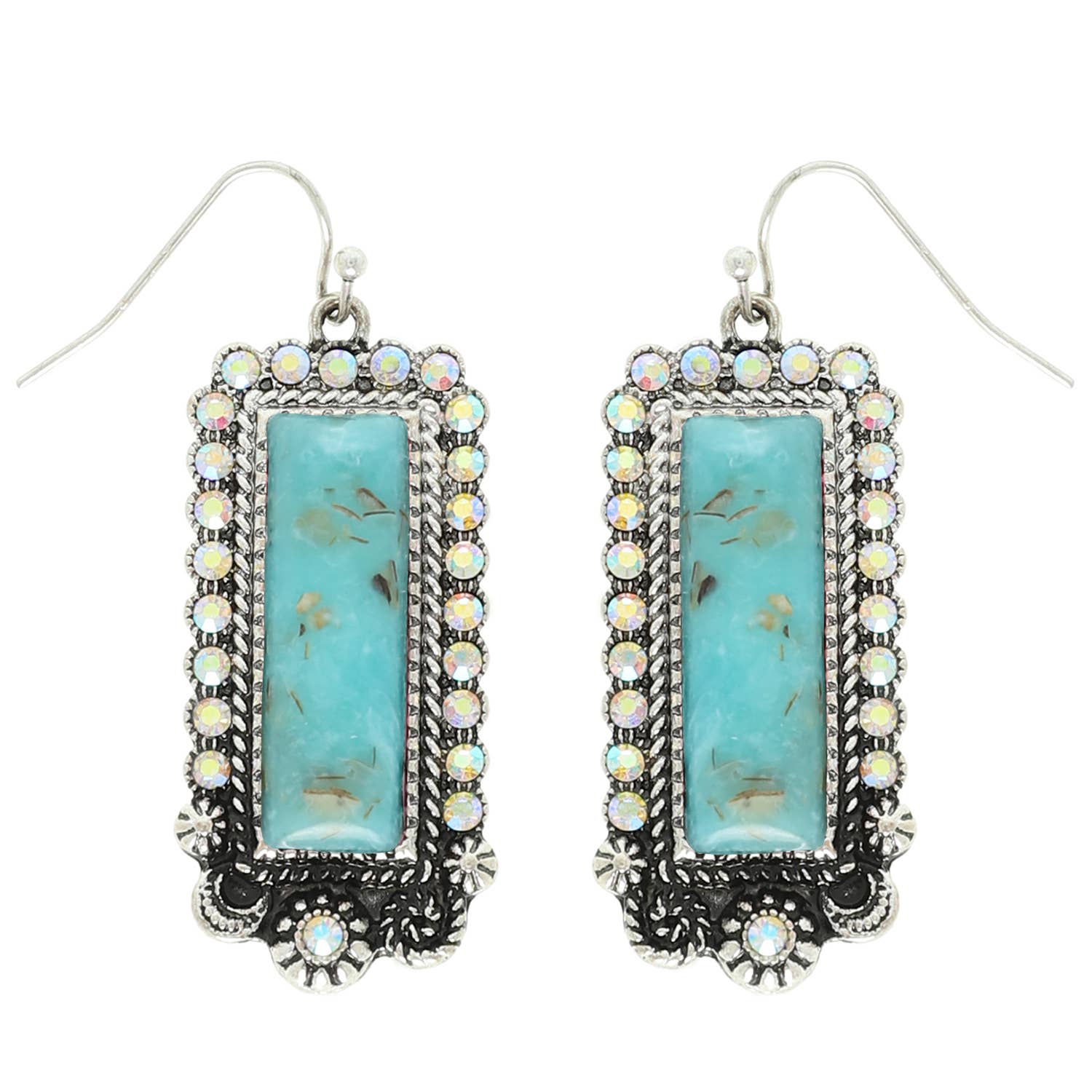 Western Rectangle Turquoise Concho Drop Earrings