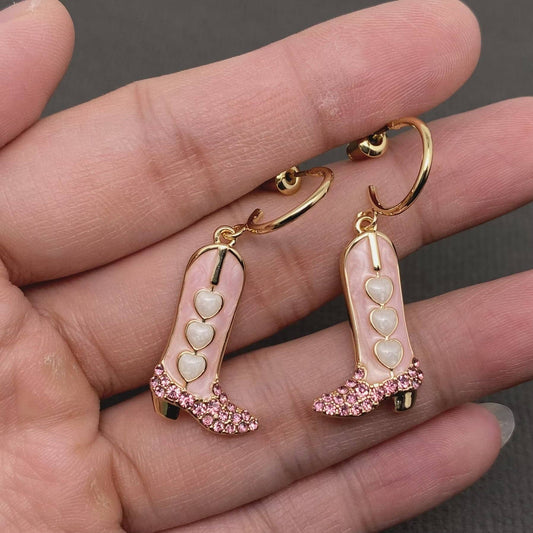 Western Style Enamel Boots Charm Post Earrings Dangle Earrings