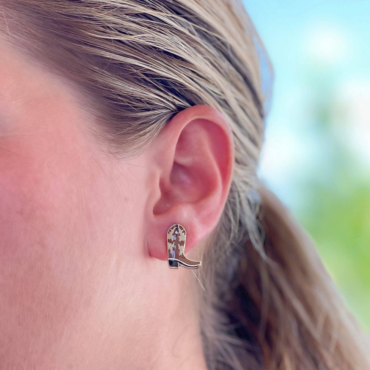 Western - themed brown boot enamel earrings, casual chic ear studs, ideal gift for cowgirl fashionistas - Nifty Decor & More