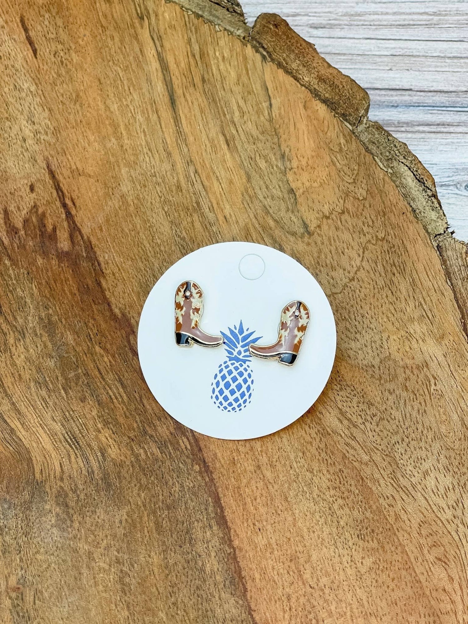 Western - themed brown boot enamel earrings, casual chic ear studs, ideal gift for cowgirl fashionistas - Nifty Decor & More