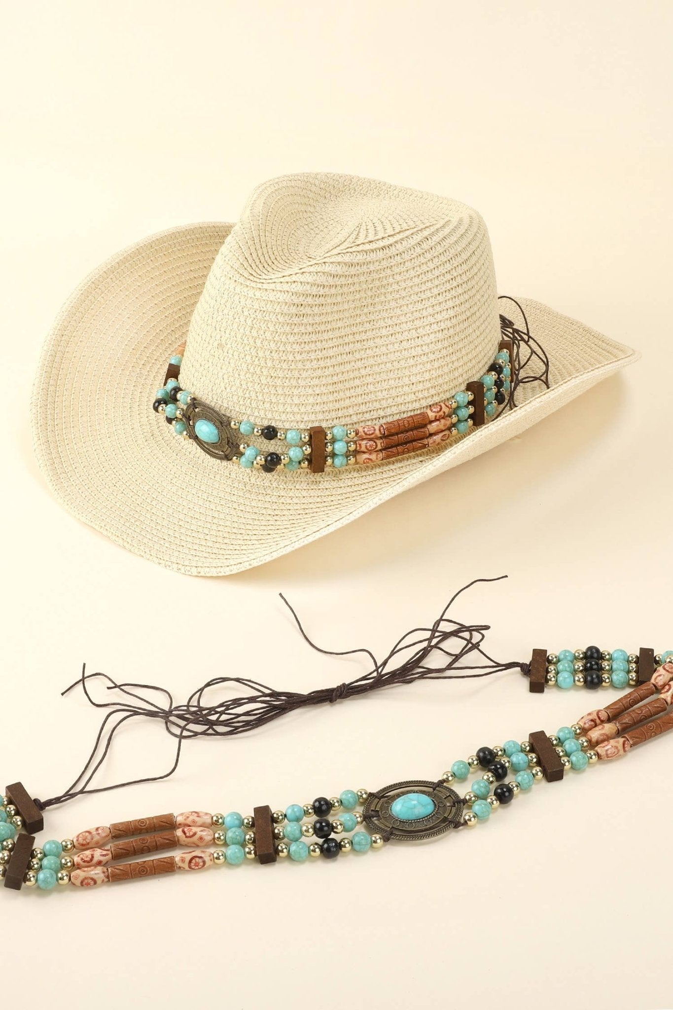 Western Turquoise Concho Row Beaded Hat Band - Nifty Decor & More