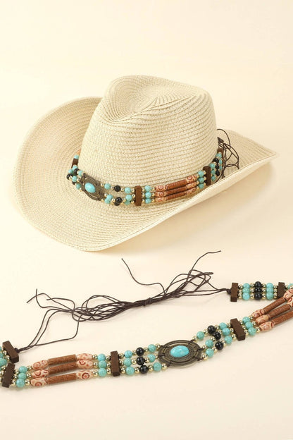 Western Turquoise Concho Row Beaded Hat Band - Nifty Decor & More