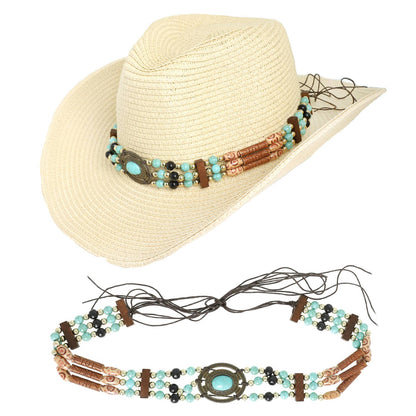 Western Turquoise Concho Row Beaded Hat Band - Nifty Decor & More