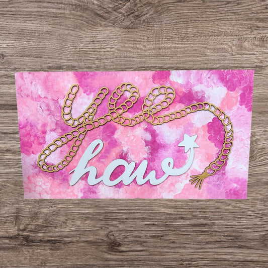 Western Yee Haw Gold, Pink & White Rope Handmade Country Home Wall Decor