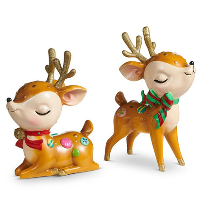 Whimsical Decorated Reindeer – Set of 2 Festive Woodland Figurines - Nifty Decor & More