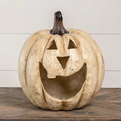 White Big Mouth Pumpkin Jack-O-Lantern - Rustic Halloween Tabletop Decor - Nifty Decor & More
