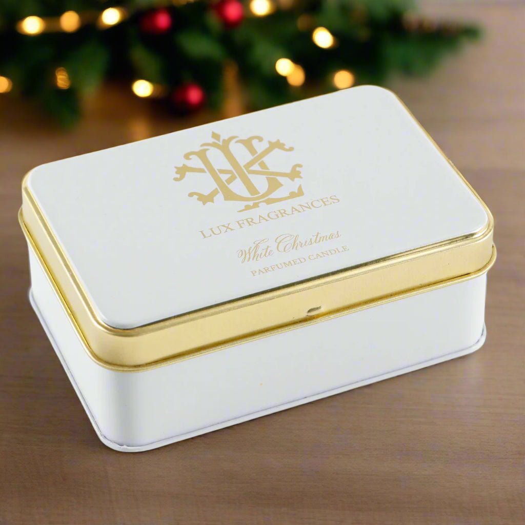 White Christmas 5.5 oz Rectangle Tin Candle - Nifty Decor & More