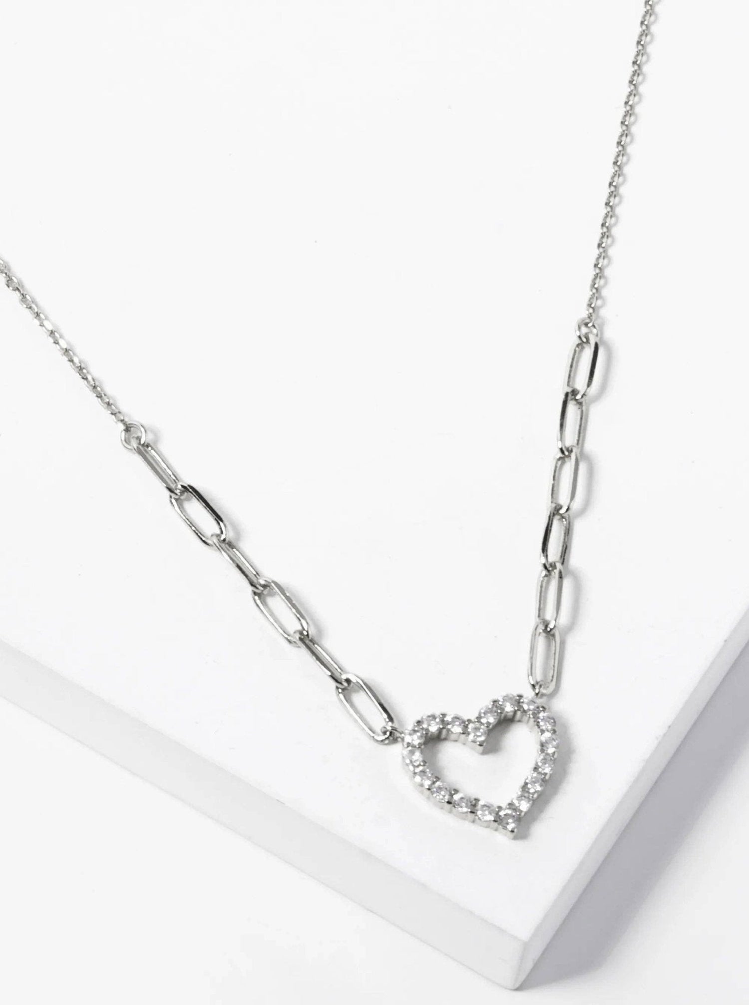 White Gold Dipped CZ  Heart Pendant Necklace