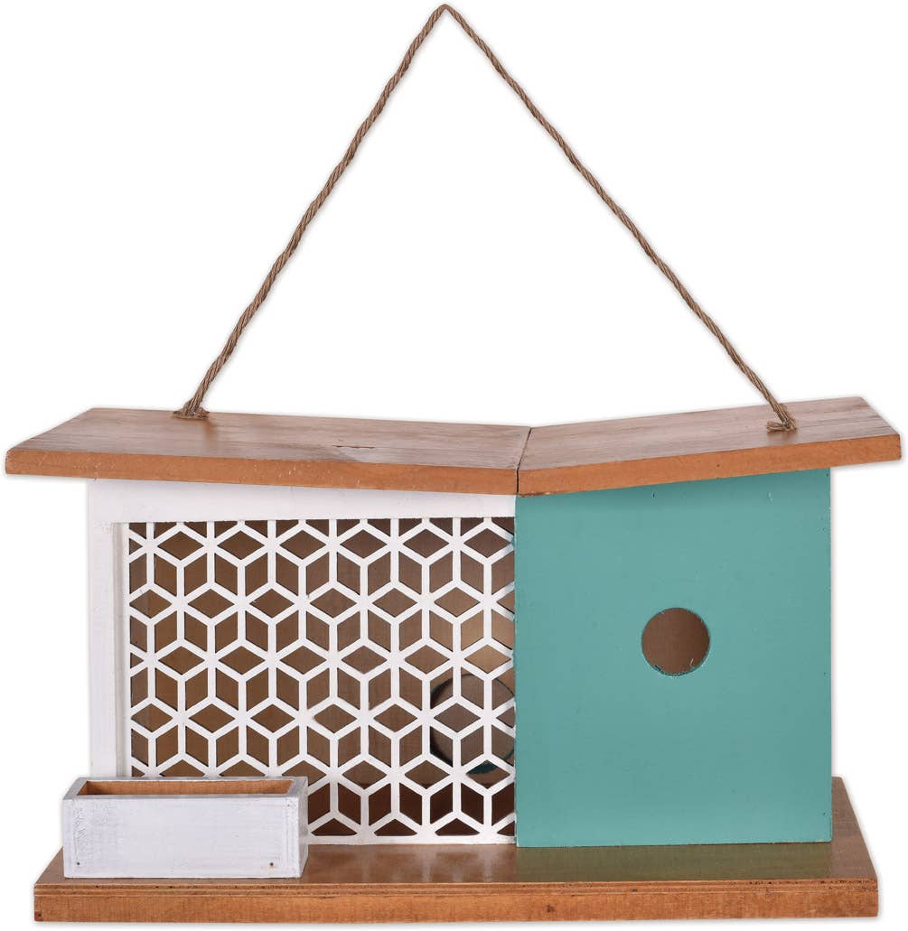 White Lattice Birdhouse, Charming Rustic Decor, Cozy Home for Feathered Friends, Perfect Gift for Garden Lovers - Nifty Decor & More