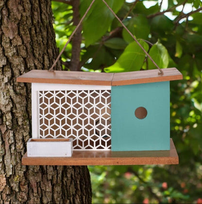 White Lattice Birdhouse, Charming Rustic Decor, Cozy Home for Feathered Friends, Perfect Gift for Garden Lovers