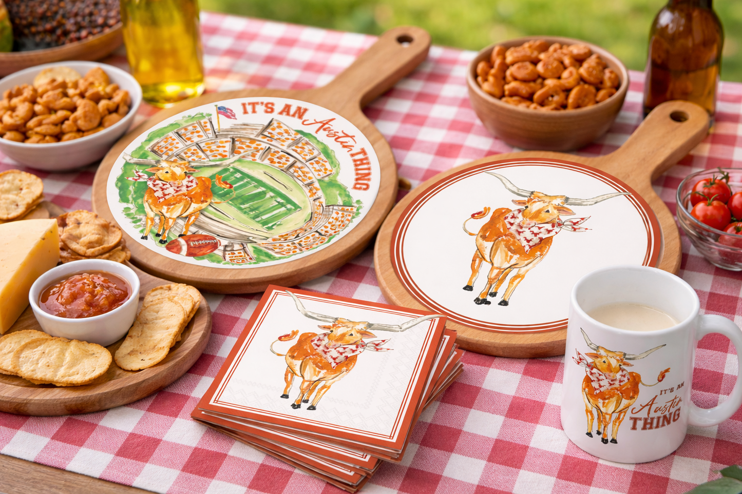 White Longhorn Collegiate Bamboo & Ceramic Cheese Board - Nifty Decor & More