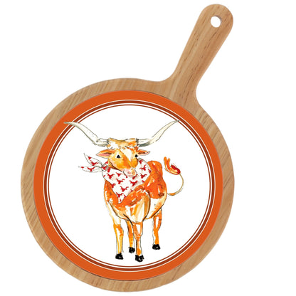 White Longhorn Collegiate Bamboo & Ceramic Cheese Board - Nifty Decor & More