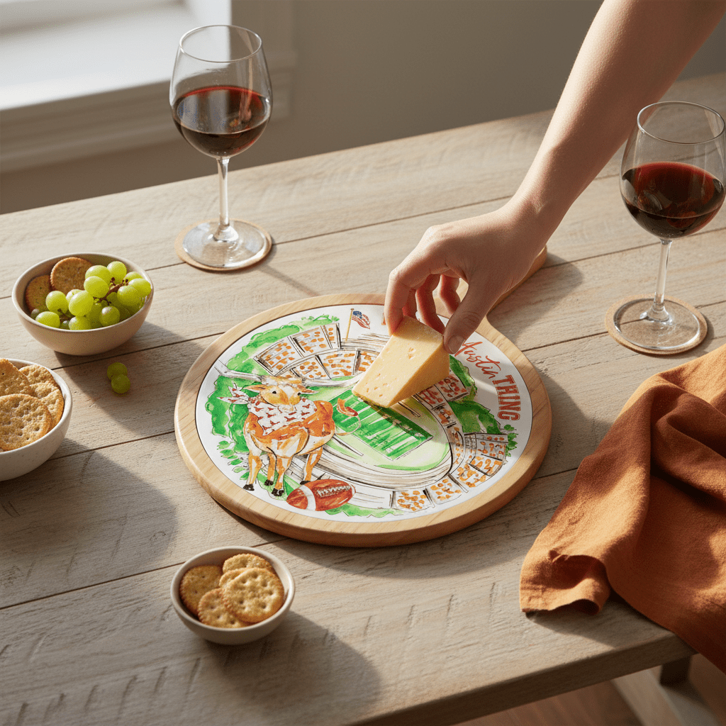 White Longhorn Stadium Collegiate Cheese Board - Nifty Decor & More