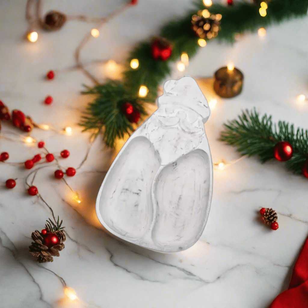Whitewashed Wood Santa Serving Platter & Spreader Set - Hand - Carved Christmas Charcuterie Board - Nifty Decor & More