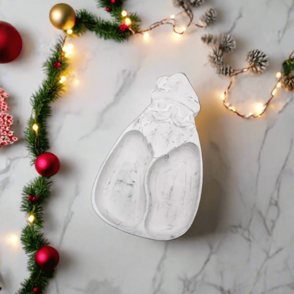 Whitewashed Wood Santa Serving Platter & Spreader Set - Hand - Carved Christmas Charcuterie Board - Nifty Decor & More