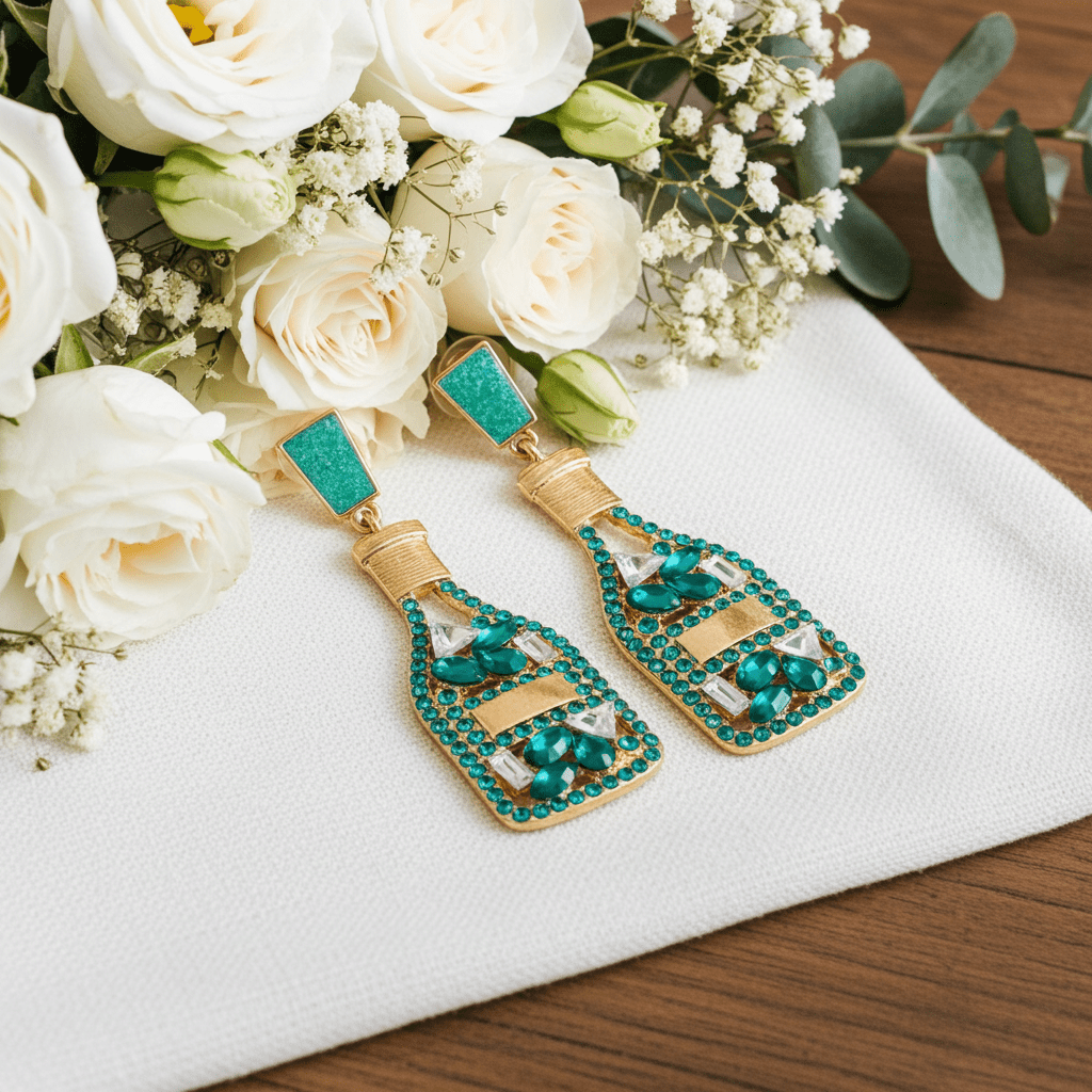 Wine Bottle Shape Colored Rhinestone Earrings - Nifty Decor & More