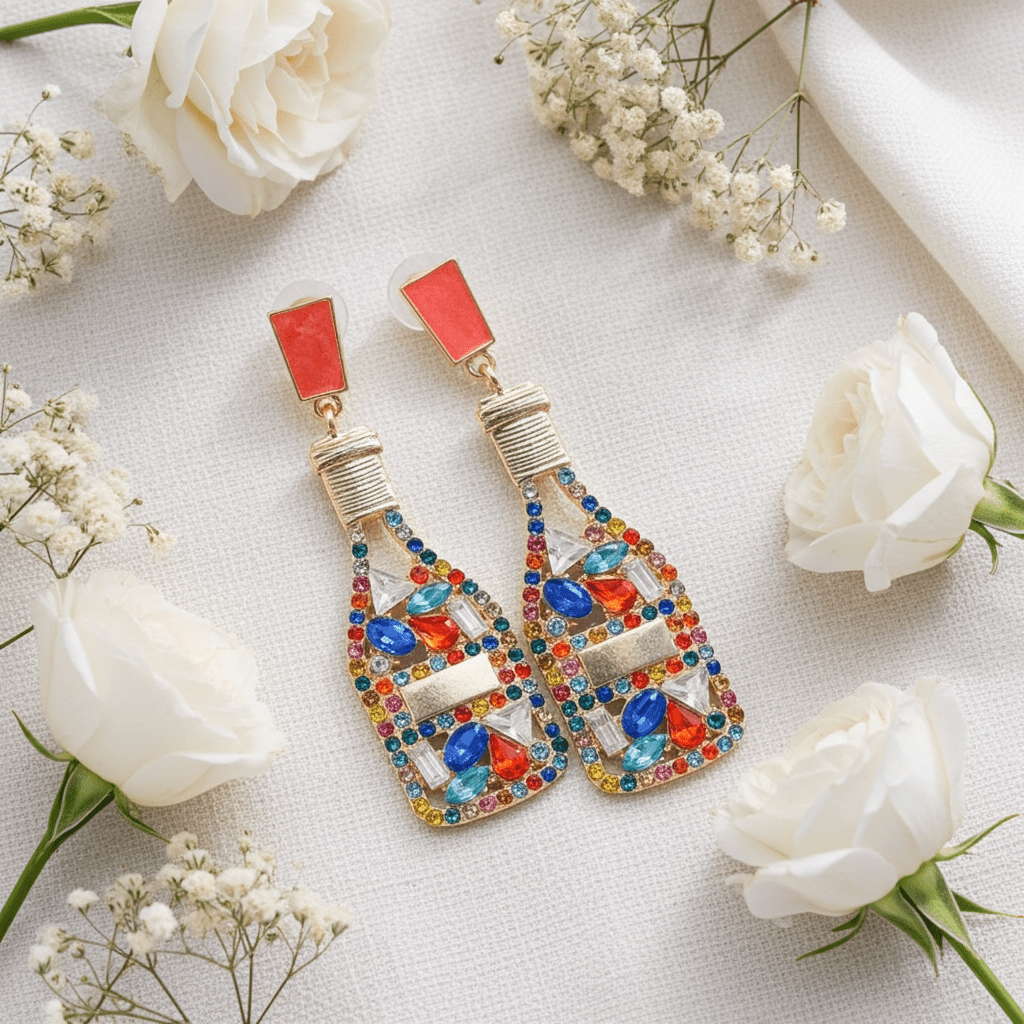 Wine Bottle Shape Colored Rhinestone Earrings - Nifty Decor & More