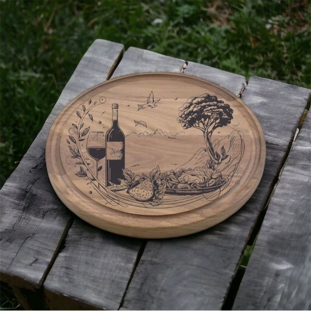 Winery Edition Walnut Round Serving Board - Nifty Decor & More