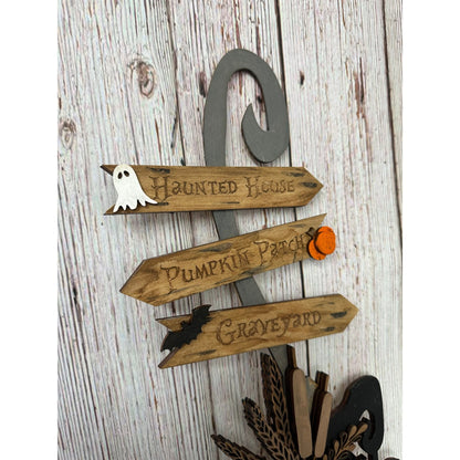 Witches Broom Door Hanger Halloween Front Door Decor Spooky Witch Broomstick Sign - Nifty Decor & More