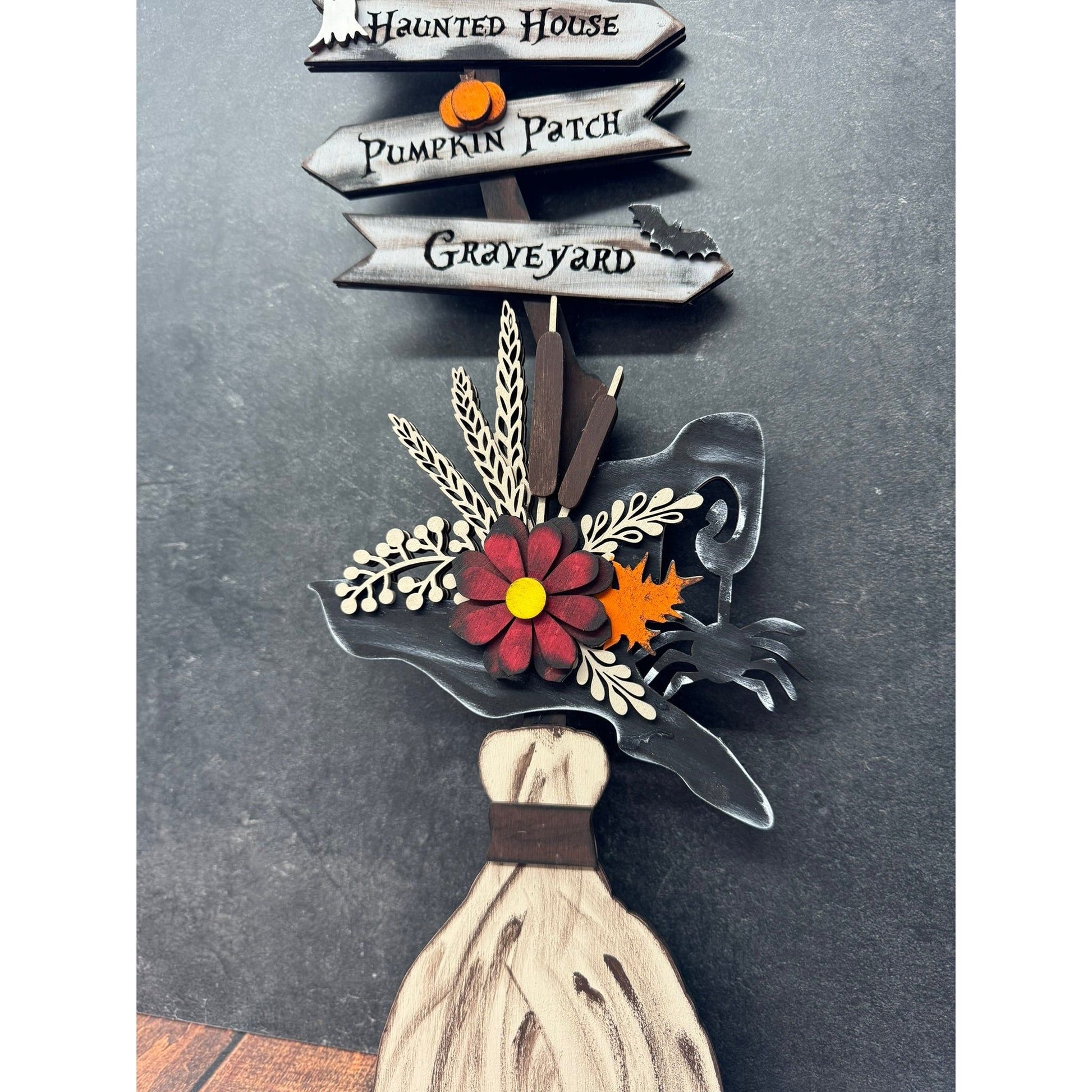 Witches Broom Door Hanger Halloween Front Door Decor Spooky Witch Broomstick Sign - Nifty Decor & More