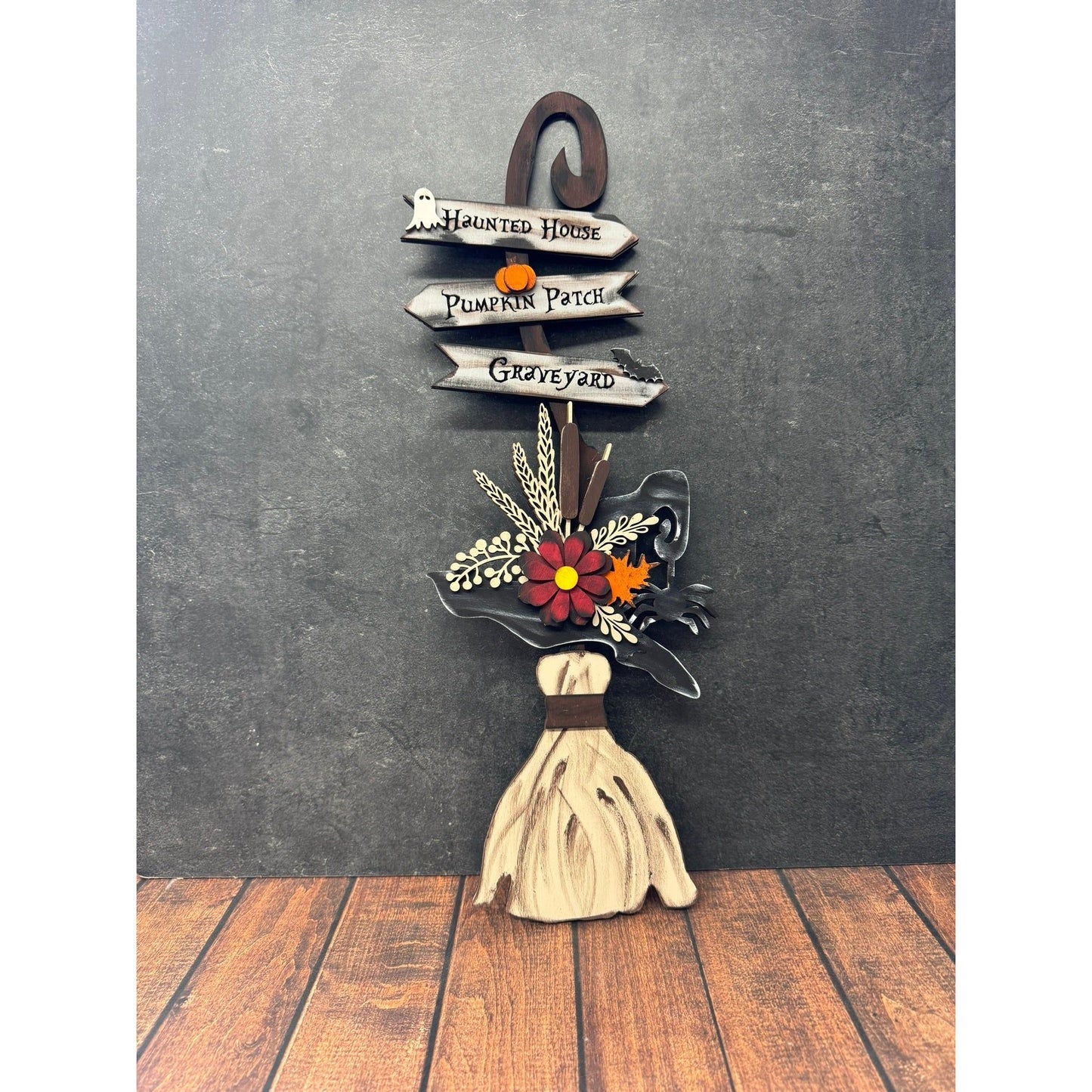 Witches Broom Door Hanger Halloween Front Door Decor Spooky Witch Broomstick Sign - Nifty Decor & More
