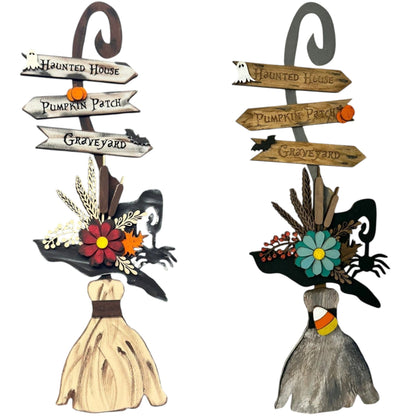 Witches Broom Door Hanger Halloween Front Door Decor Spooky Witch Broomstick Sign - Nifty Decor & More