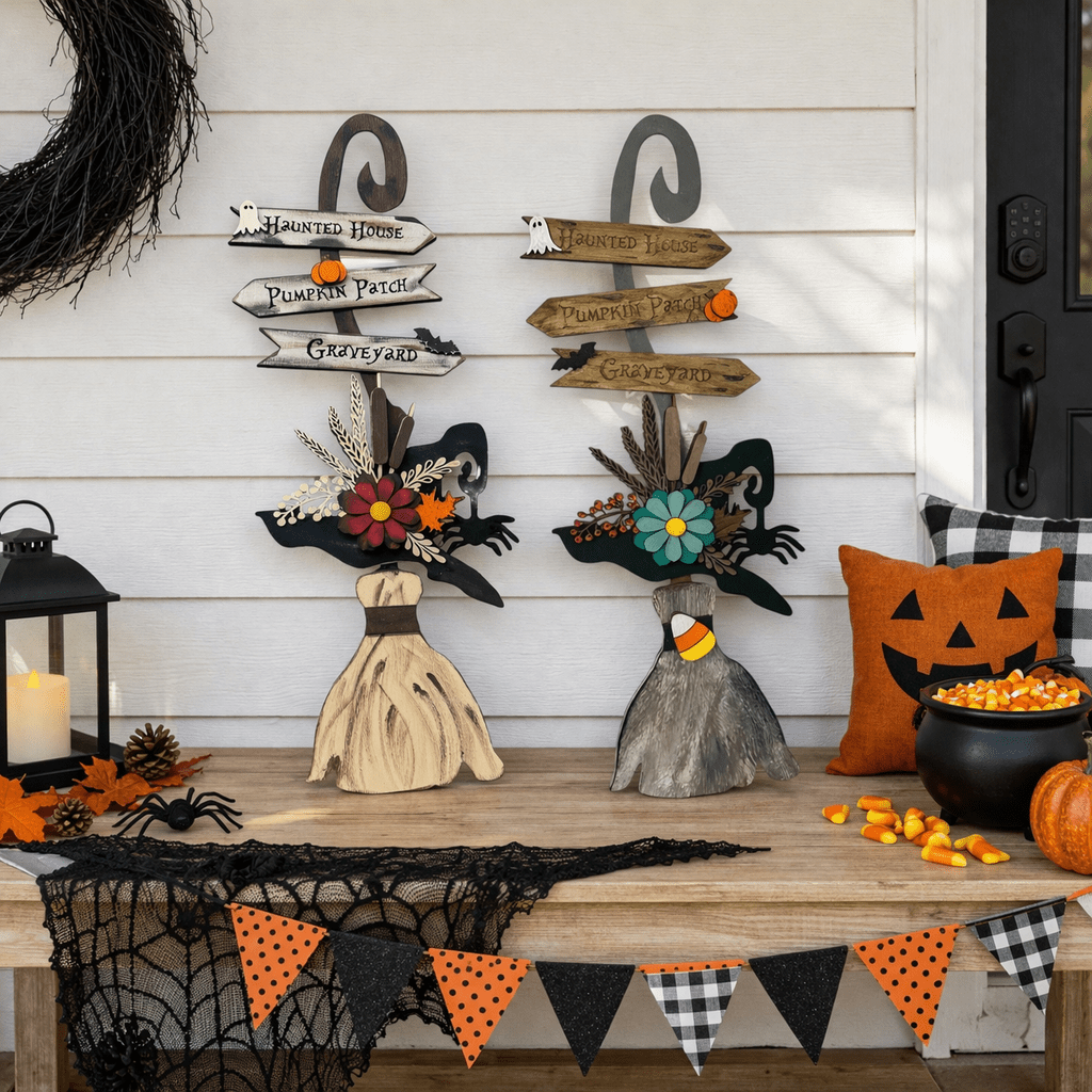 Witches Broom Door Hanger Halloween Front Door Decor Spooky Witch Broomstick Sign - Nifty Decor & More