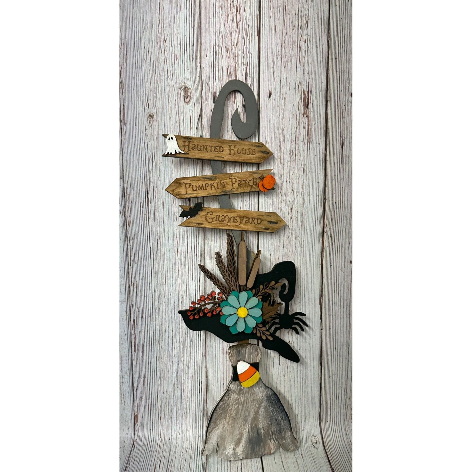 Witches Broom Door Hanger Halloween Front Door Decor Spooky Witch Broomstick Sign - Nifty Decor & More