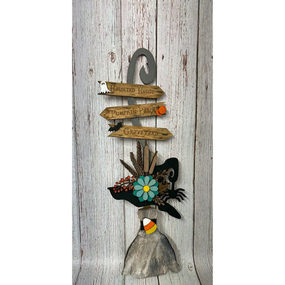 Witches Broom Door Hanger Halloween Front Door Decor Spooky Witch Broomstick Sign - Nifty Decor & More