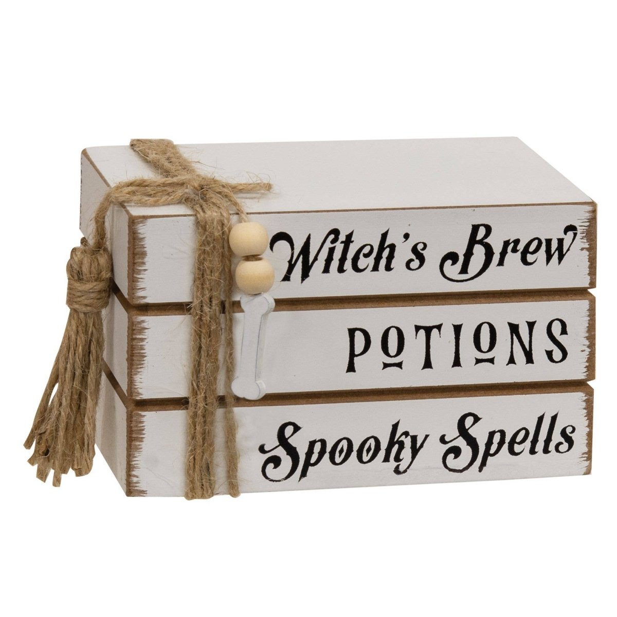 Witch's Brew, Potions, Spooky Spells Mini Wooden Book Stack - Nifty Decor & More