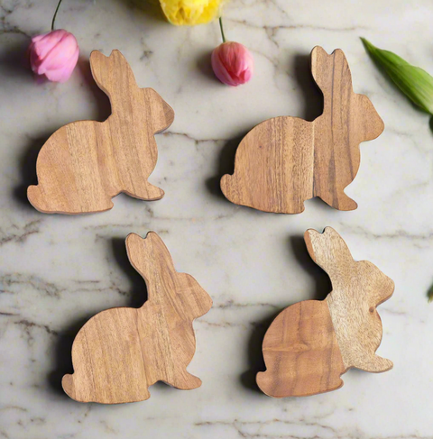 Easter Bunny Coasters Set of 4 - Cute Wood Drink Coasters, Spring Decor, Adorable Gift for Easter & Home Easter Shelf Sitter