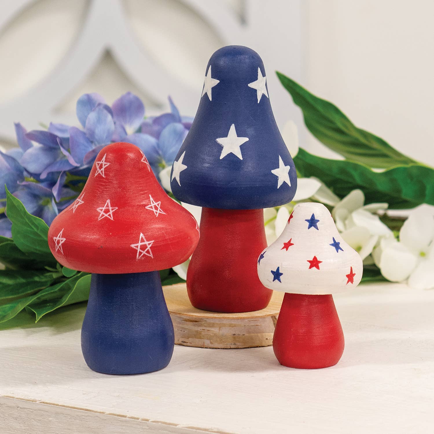 Wooden Americana Mushroom Sitters 3/Set - Nifty Decor & More