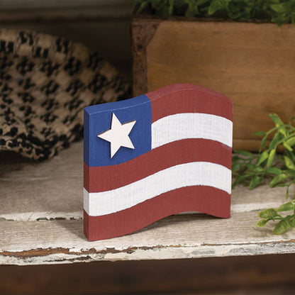 Wooden Flag w/Star Sitter - Nifty Decor & More