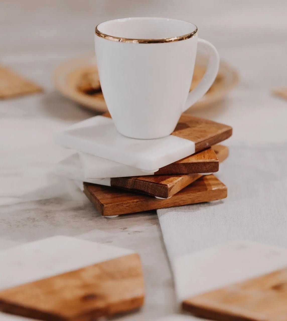 Wooden Marble Personalized Coasters, Elegant Custom Wedding & Anniversary Drinkware, Unique Couple’s Gift - Nifty Decor & More