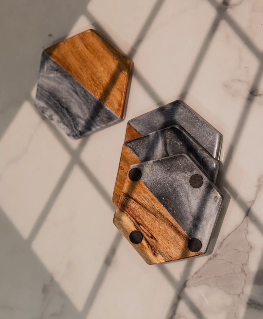 Wooden Marble Personalized Coasters, Elegant Custom Wedding & Anniversary Drinkware, Unique Couple’s Gift - Nifty Decor & More