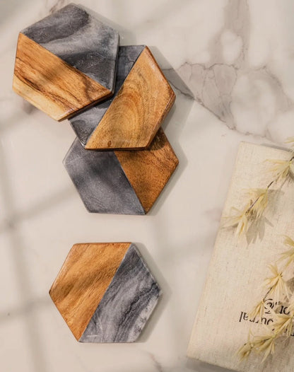Wooden Marble Personalized Coasters, Elegant Custom Wedding & Anniversary Drinkware, Unique Couple’s Gift - Nifty Decor & More