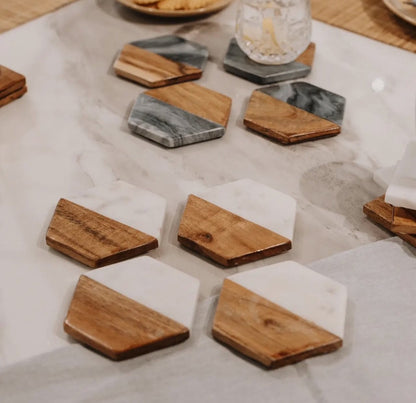 Wooden Marble Personalized Coasters, Elegant Custom Wedding & Anniversary Drinkware, Unique Couple’s Gift - Nifty Decor & More