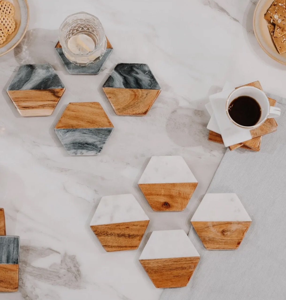 Wooden Marble Personalized Coasters, Elegant Custom Wedding & Anniversary Drinkware, Unique Couple’s Gift - Nifty Decor & More