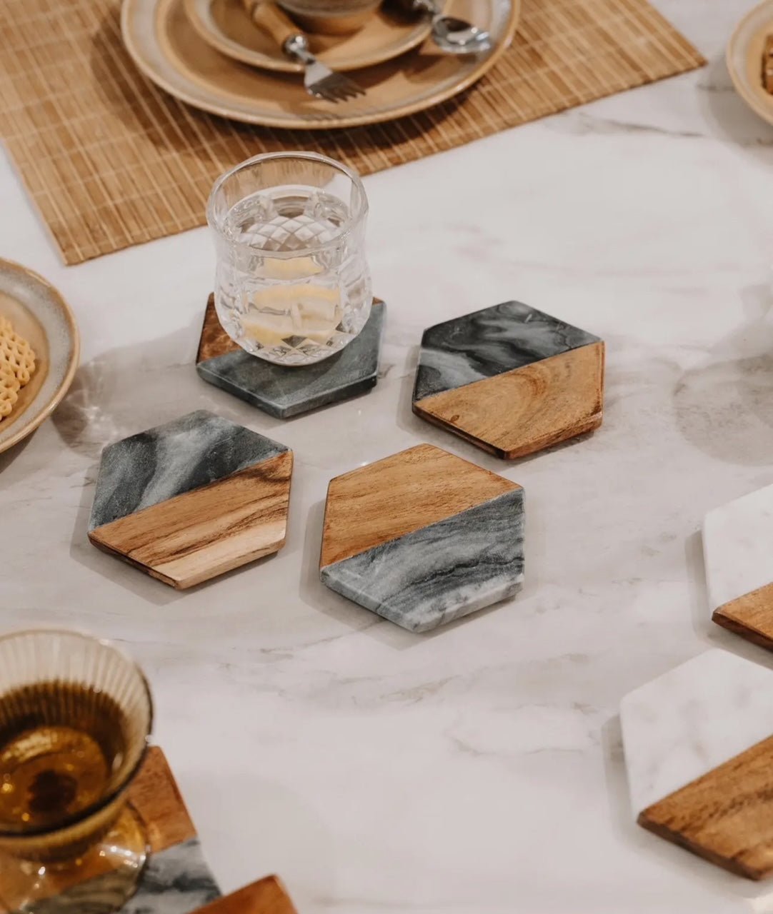 Wooden Marble Personalized Coasters, Elegant Custom Wedding & Anniversary Drinkware, Unique Couple’s Gift - Nifty Decor & More
