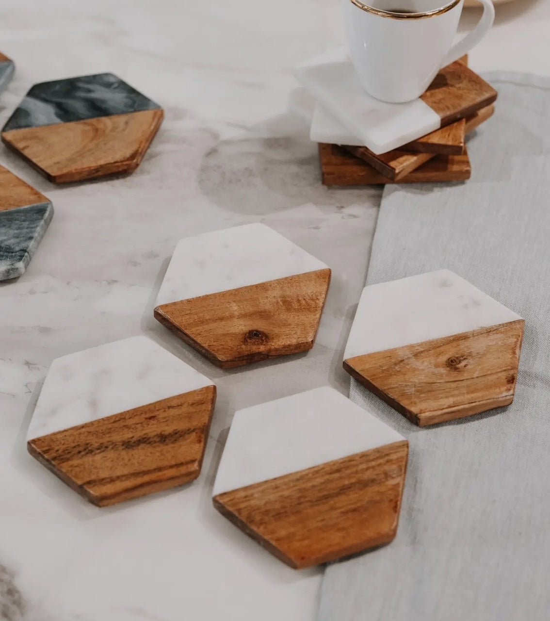 Wooden Marble Personalized Coasters, Elegant Custom Wedding & Anniversary Drinkware, Unique Couple’s Gift - Nifty Decor & More