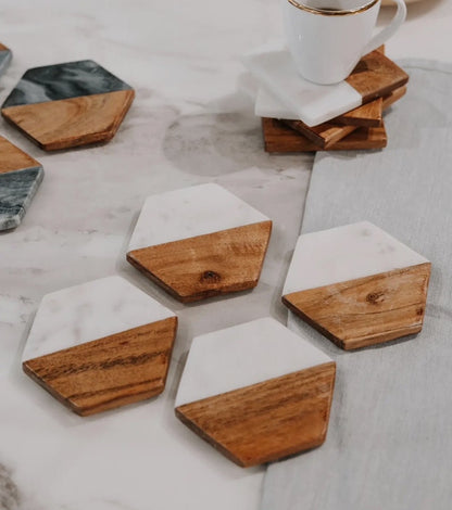 Wooden Marble Personalized Coasters, Elegant Custom Wedding & Anniversary Drinkware, Unique Couple’s Gift - Nifty Decor & More