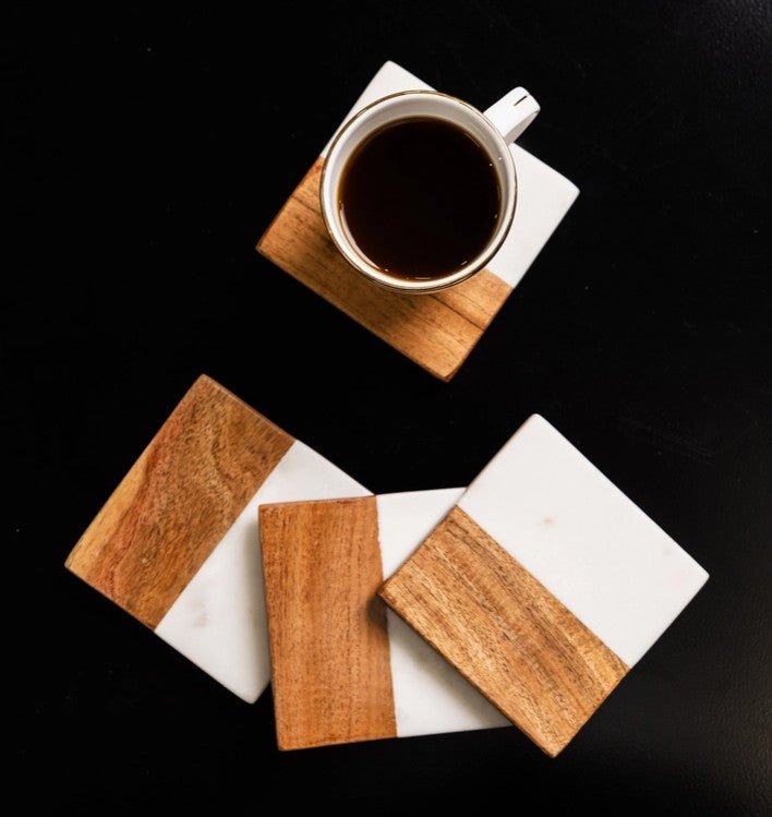 Wooden Marble Personalized Coasters, Elegant Custom Wedding & Anniversary Drinkware, Unique Couple’s Gift - Nifty Decor & More