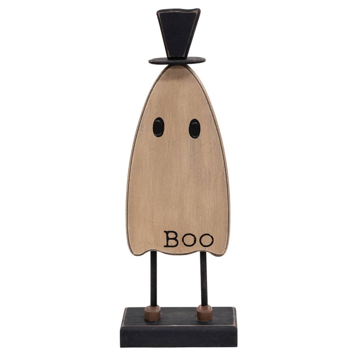 Wooden Top Hat Boo Ghost on Base - Nifty Decor & More